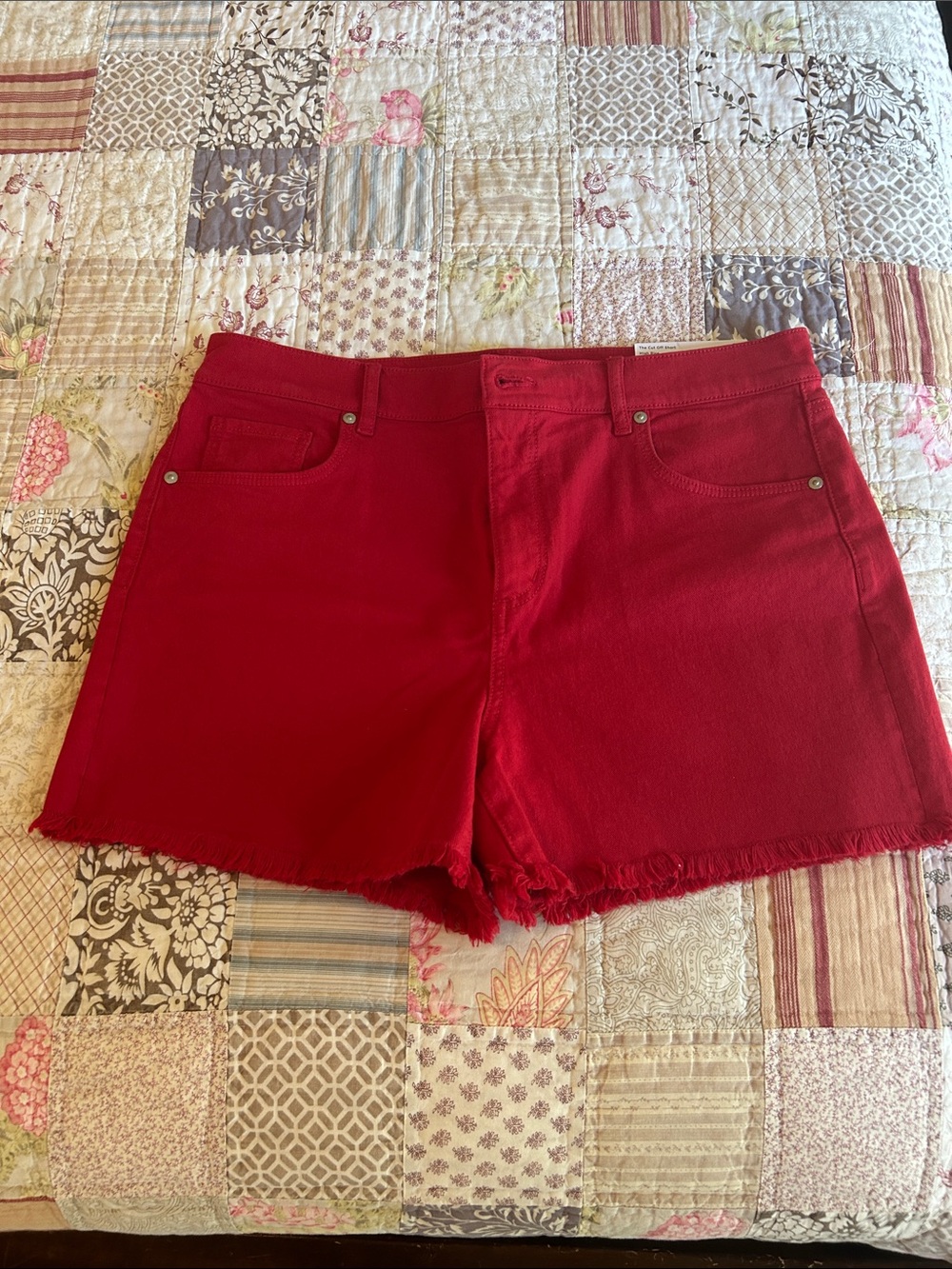 LOFT Red Denim Cutoff Shorts